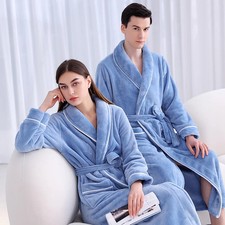 Warm Coral Fleece Kimono Bathrobe Gown Winter Thickened Flannel Couple Nightwear