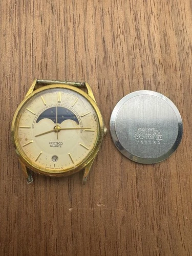 Vintage Seiko Moon Phase Watch Quartz 7434-7009 For Parts Or Repair