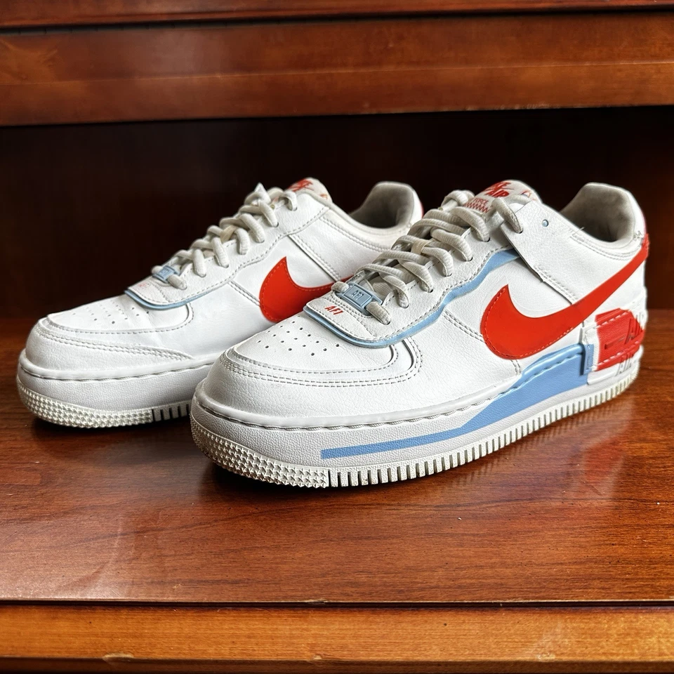 Nike Air Force 1 Shadow SE Womens 9 AF1 White Orange Blue Shoes CQ9503-100 - Image 3 of 4