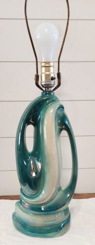Vintage/MCM Leviton iridescent biomorphic sculptural aqua & white swirl lamp - Picture 2 of 18