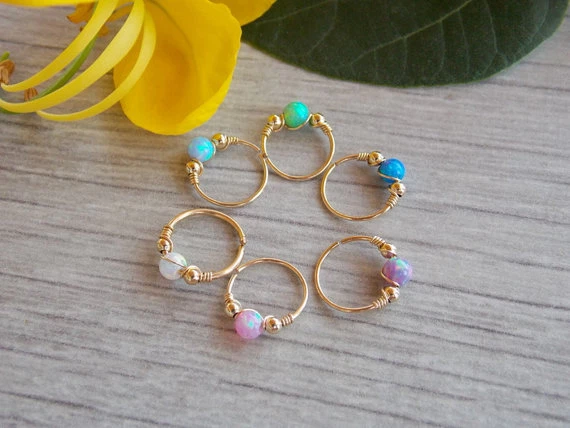 Anillo nariz oro - hélice ópalo - anillo tabique - piercing tamaño personalizado 22g 20g 18g 16g Foto 2 de 3