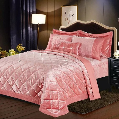 3 Piece Velvet Quilted Bedspread Throw Luxury Bedding Set Double King Super King - Picture 7 of 14