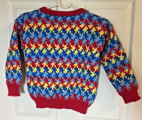 Child's Handcrafted Knit Warm Winter Sweater Puzzle Design Girls Boys - Picture 2 of 3