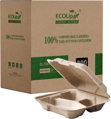 300 Pack Clamshell To Go Containers, 100% Compostable Disposable