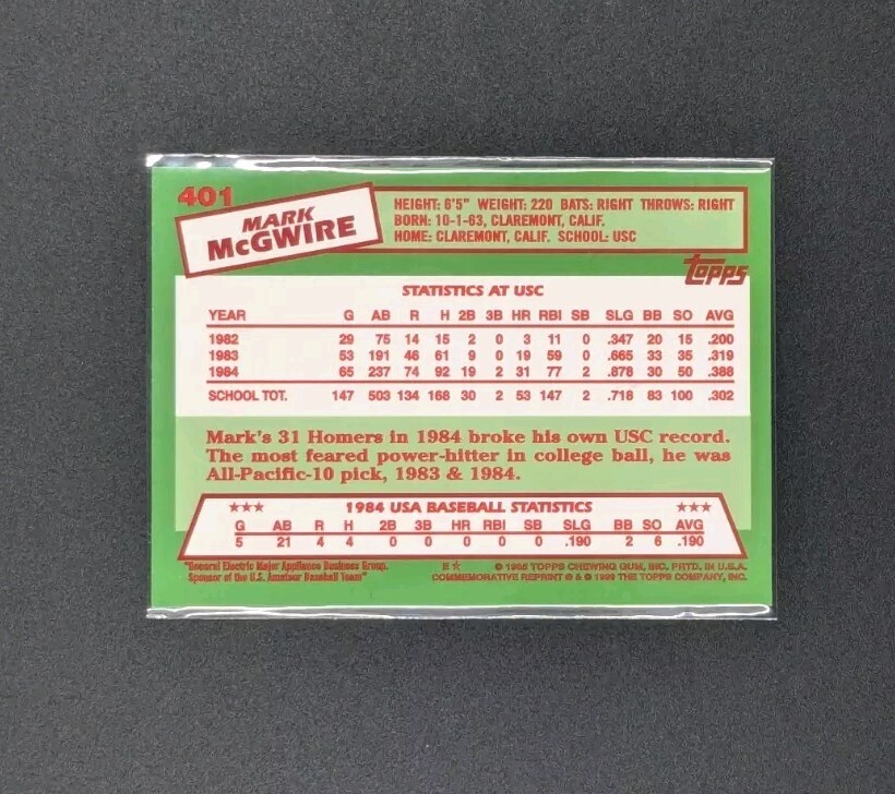 Mark mcgwire usa olympic card