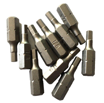 [10] S2 1/8'' HEX x 1'' x 1/4'' SCREW DRIVER BITS HEX KEY INSERT- 10 BITS