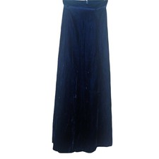 Vintage 1970s Skirt XS Handmade Blue Velvet Maxi Zip Ribbon Belt Long 27"