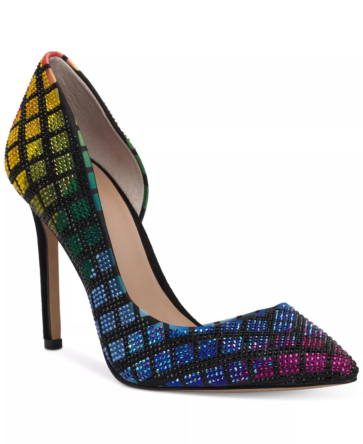 Rainbow Rhinestone Black Diamond Pattern Heels Wo… - image 1