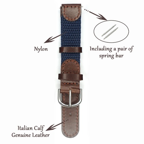 16mm 17mm 18mm 19mm 20mm 22mm 24mm Genuine Leather Nylon Watch Strap Watch Band - Picture 9 of 16