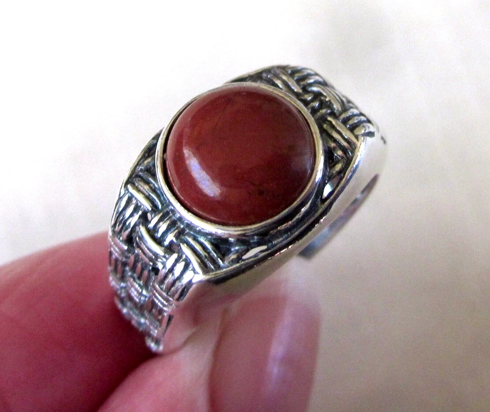 Мужское кольцо с красной яшмой / размер 11 / серебро 925 пробы / 2,5 карата 6,8 г - Изображение 4 из 4