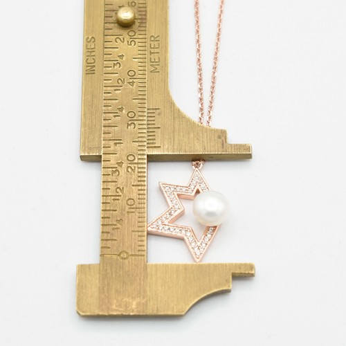Circonita Estrella con Perla Colgante Collar 14K Chapado en Oro Rosa Plata 925 - Imagen 5 de 7