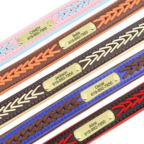 Collare Personalizzato Collare in Pelle Intrecciata per Cane Gatto Nome Numero - 第 4/17 張圖片