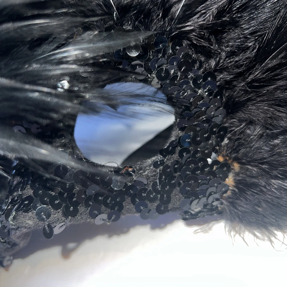 Máscara de plumas máscara de plumas carnaval máscara de plumas pluma lateral negra lentejuelas completas Foto 4 de 4