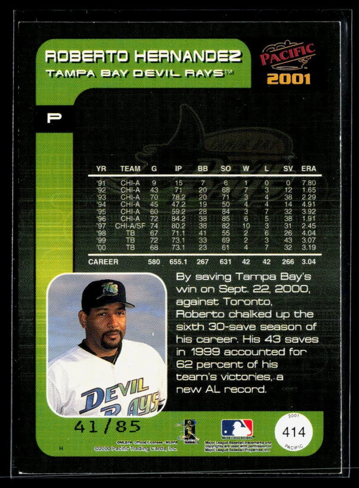 Roberto Hernandez 2001 Pacific Retail LTD #414 #/85 Slightly Touched Corners SN - Image 2 of 2