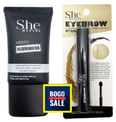 BOGO SALE~ LOT of 2 SHE Makeup Liquid Face Illuminator & 1 Eyebrow Styler Shaper