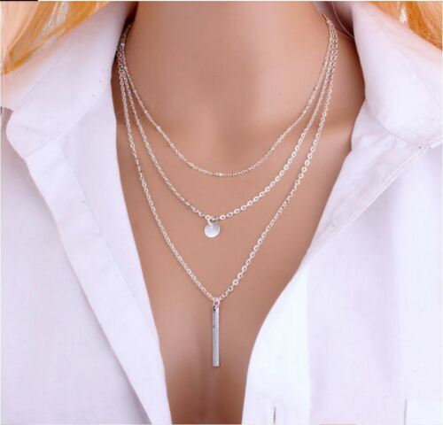 Collar plateado de triple cadena - Imagen 2 de 4