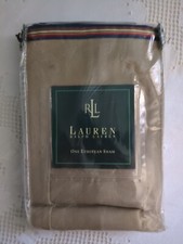 Ralph Lauren Euro Sham Beige brushed cotton twill Ribbon trim zipper New