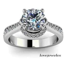 Lab-Created 3CT Round Cut Diamond Engagement Wedding Ring 14K White Gold Finish