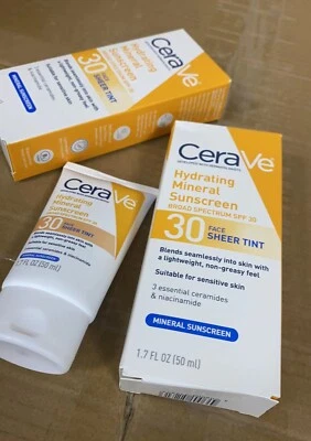 2x 50ml CeraVe SPF30 Moisturizing Mineral Sunscreen Face Sheer Tint UK