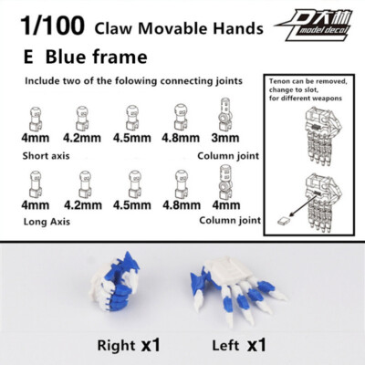 D.L fully movable Claw hands for 1/100 MG Blue Frame Astray E