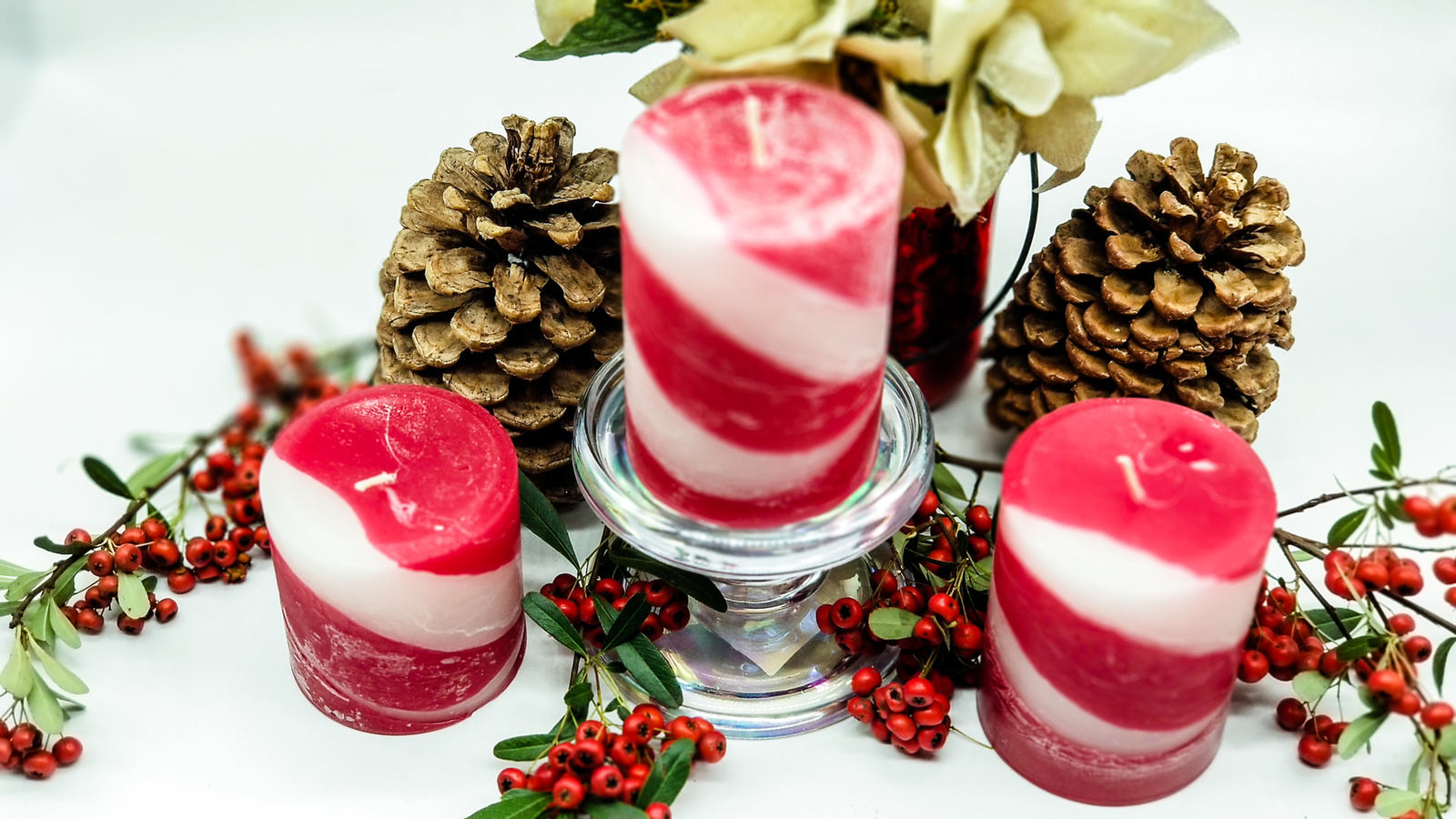 Red and White Pillar Candle, Rustic Layered, Scented Christmas Candle