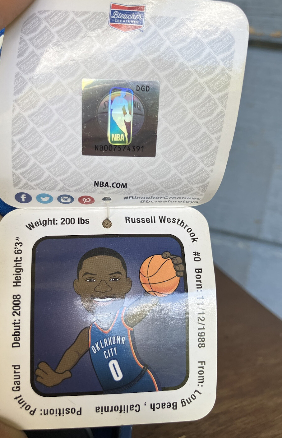 NBA Bleacher Creatures Russell Westbrook Thunder Oklahoma City Plush