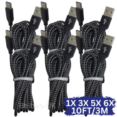 Bulk Lot 10ft USB Type C Fast Charger Cable Charging Cord For Samsung S8 S9 S10