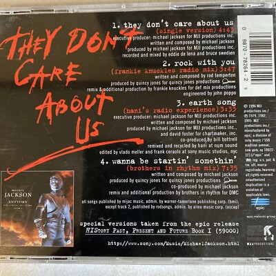 MICHAEL JACKSON - They Don't Care About Us -CD W/ SHOCK STKR- NEAR