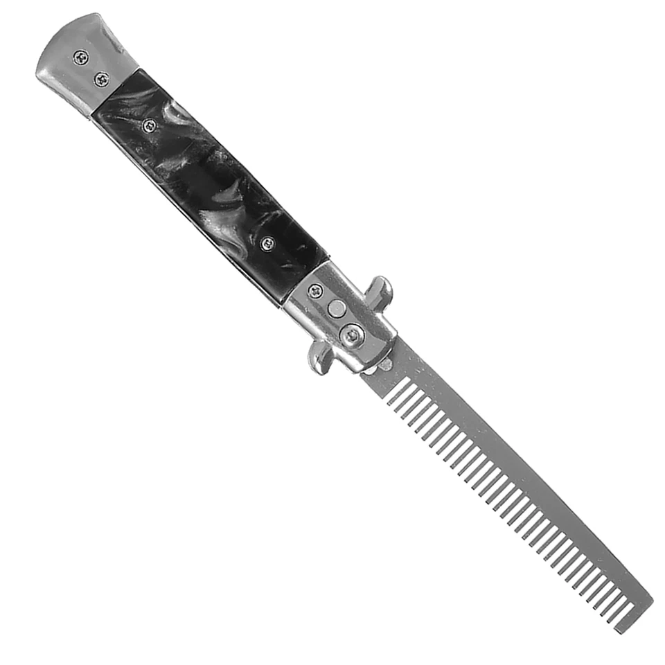 Escova de penteado dobrável de aço inoxidável lâmina de bolso óleo pente de cabelo - Imagem 3 de 4