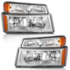 WEELMOTO Clear Lens Chrome Headlights For 2004-2012 Chevy Colorado GMC Canyon