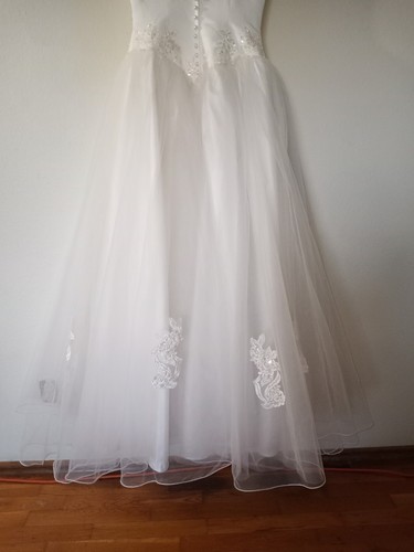 Wedding Dress Size 8 Ballgown Floral Lace Pearl Sequin Tulle Applique Cap Sleeve - Picture 2 of 13