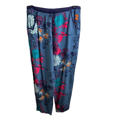 Josie Womens Blue Floral Casual  Pants Size XL Asian Vibes Loungewear Comfy