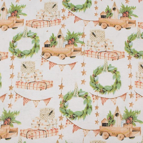 Stoff Meterware Kranz Girlande Geschenke Mischgewebe Kissen Tischdecke Vorhang - Bild 7 von 8