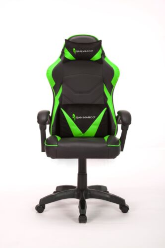 Poltrona imbottita sedia girevole da Gaming nero verde con ruote girevole 360° - Foto 4 di 16
