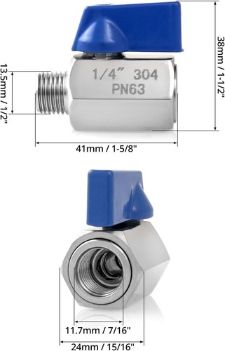 High Strength 10 Pack Stainless Steel Ball Valves - 1/4" Female/Male Thread - Picture 8 of 10