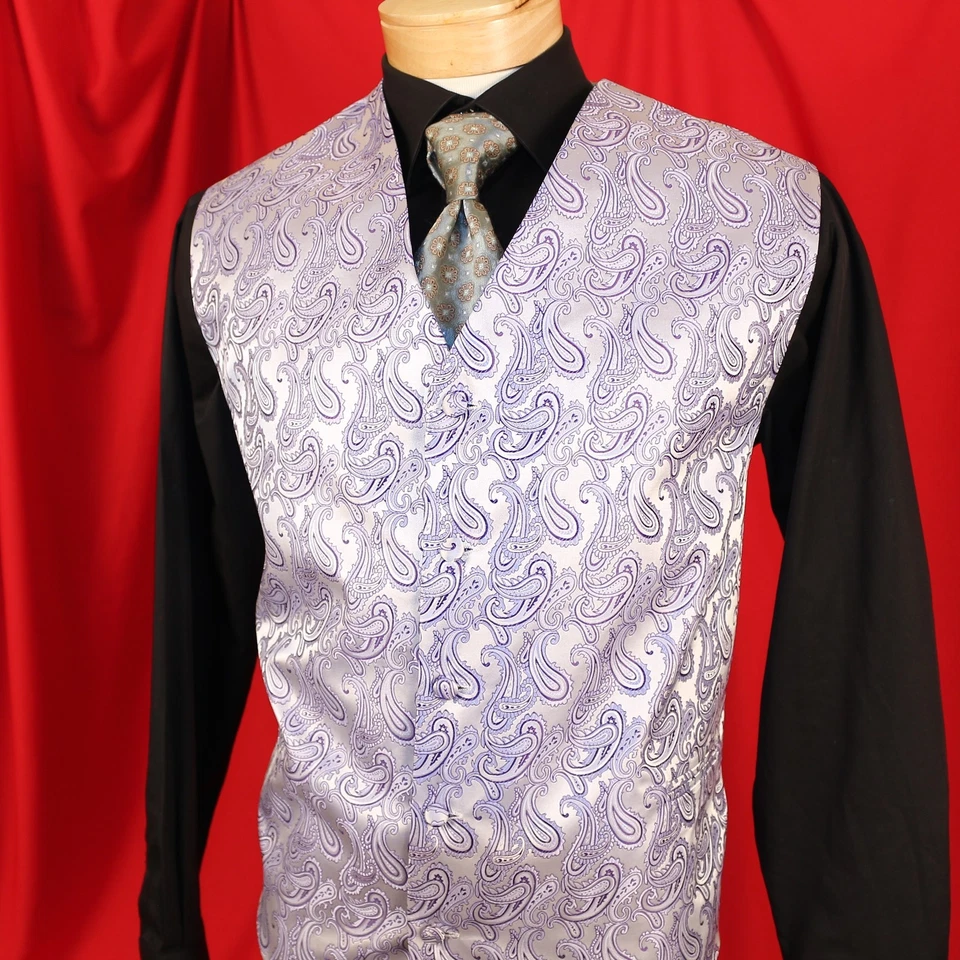 Q BRAND Italia Nuevo Chaleco Chaleco Formal Lavanda Púrpura Paisley Hombres Talla 4XL Foto 3 de 4
