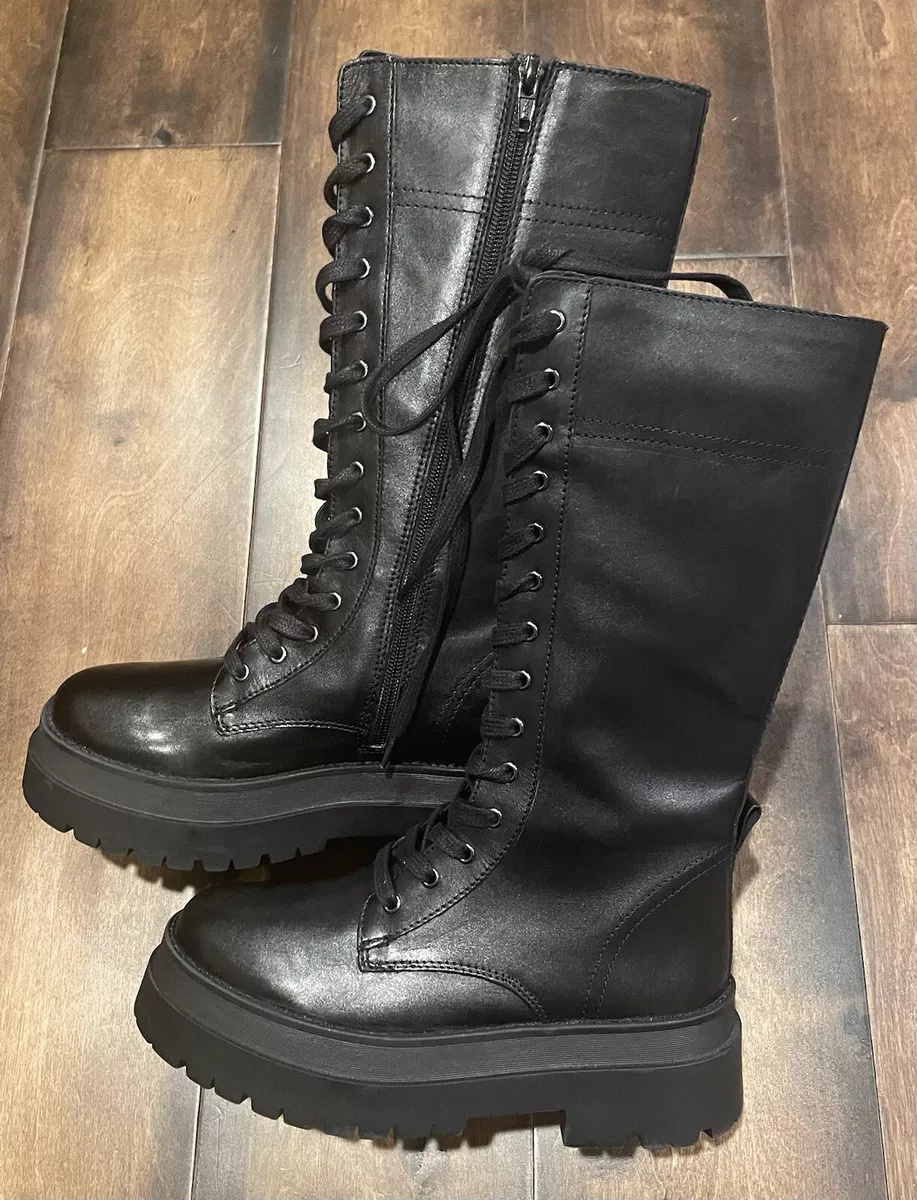 Womens tall black combat boots sale