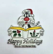 Looney Tunes Christmas Fridge Magnet Sylvester Reading Stories Vintage 90's 1992