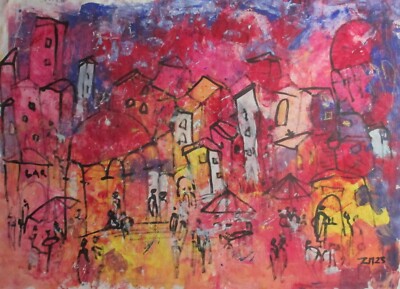 Southern City Wall Art Living Room Original Art Large Acrylic Painting Signed ZM