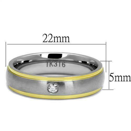 Men'S Two Tone Gold Ip Stainless Steel AAA Grade CZ Clear Ring Band 8-13 Tk2938 - Foto 2 di 4