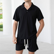 Men Summer Outfit 2-Piece Set Short Sleeve Waffle Shirt and Shorts Sweatsuit Set