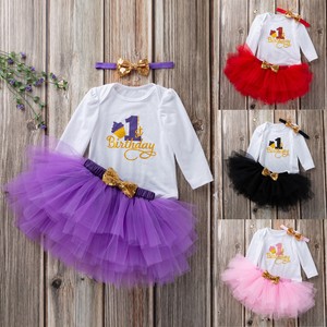 2pcs Toddler Baby Girls 1st Birthday Romper Tutu Dress Outfits Set