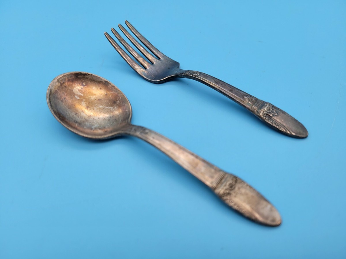 ANTIQUE フォーク&スプーン Antique Rogers Bros. 1847 IS Silver Plate Baby Fork & Spoon 1940's