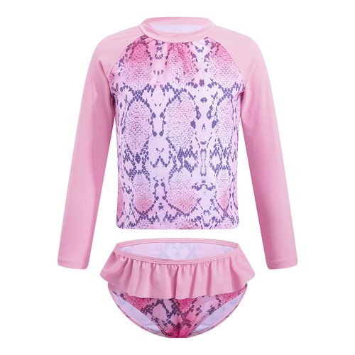 Girls Kids Long Sleeves Swimsuit Rash Guard Bathing Swimwear Printed Suit Set - Picture 80 of 93