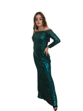 prom dresses long Green Sequin off the shoulder dress