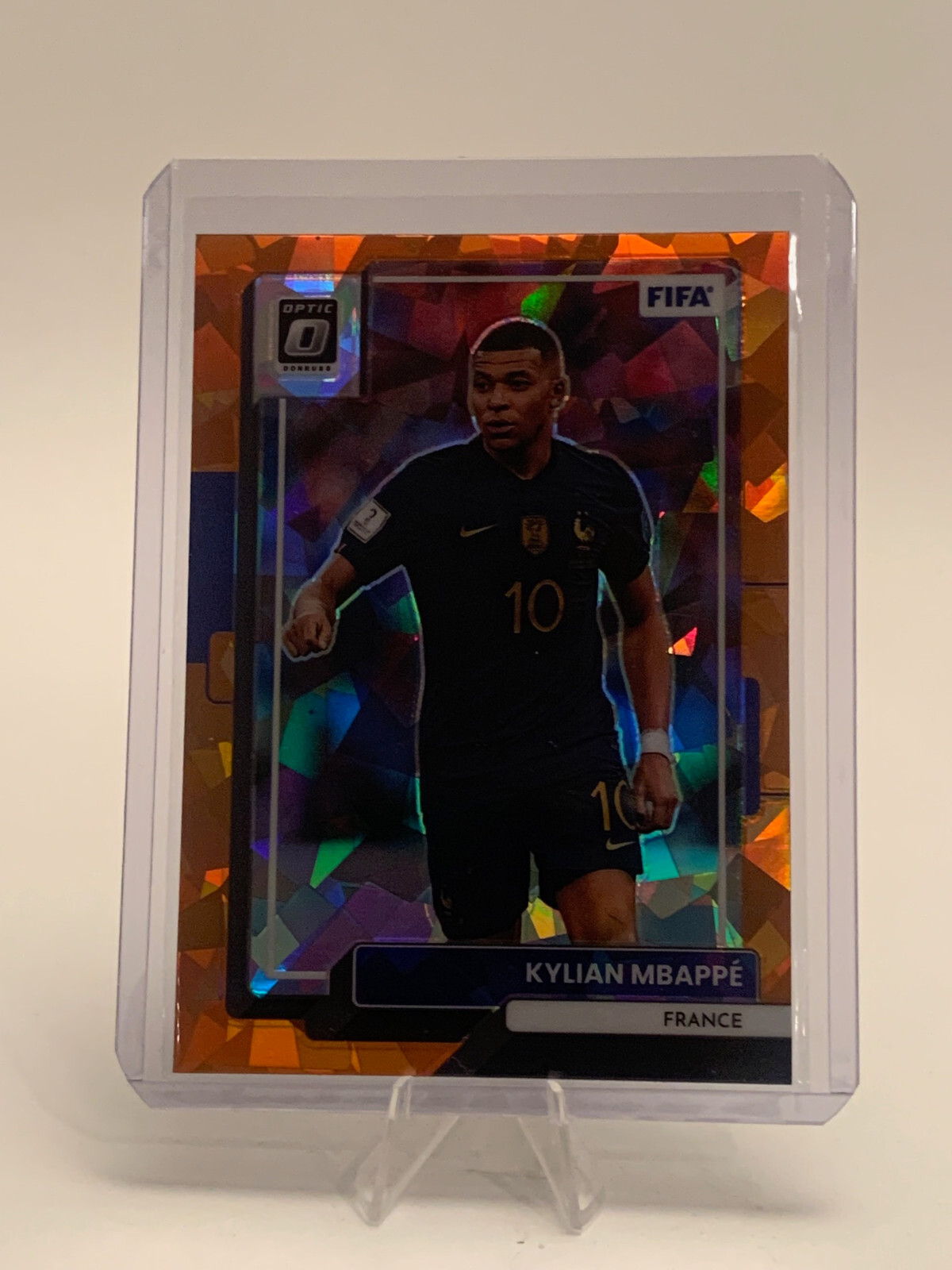 2022-23 Donruss Optic Soccer Kylian Mbappe Orange Cracked Ice Prizm France