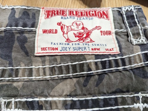True Religion Men’s Green Camo Joey Super T White Stitching Shorts USA Size 40 - Picture 8 of 10
