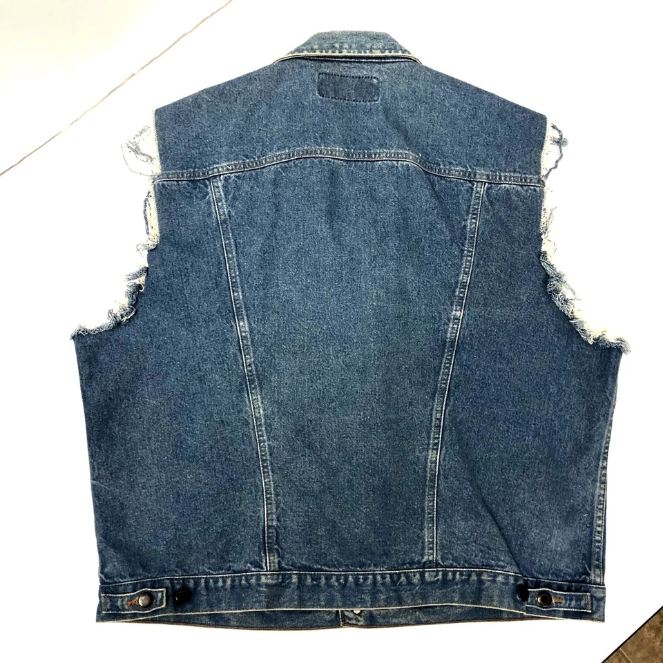Colete Jaqueta Vintage Anos 80 Wrangler Azul Jean TRUCKER Sem Mangas DENIM Western LOGOTIPO 2X - Imagem 3 de 4
