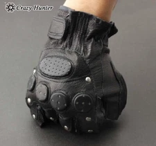 Men's Stud Biker Punk Driving Motorcycle Fingerless Leather Gloves