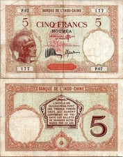 New Caledonia 5 Francs 1926 Pick # 36b VF